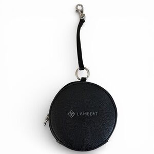 LAMBERT Black Round Vegan Leather Coin Pouch Wristlet Card Holder os